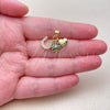 Oro Laminado Fancy Pendant, Gold Filled Style Horseshoe and Heart Design, with Green and White Cubic Zirconia, Green Enamel Finish, Golden Finish, 05.459.0091