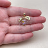 Oro Laminado Fancy Pendant, Gold Filled Style Heart and Airplane Design, with White Cubic Zirconia, Multicolor Enamel Finish, Golden Finish, 05.459.0092