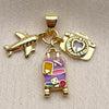 Oro Laminado Fancy Pendant, Gold Filled Style Heart and Airplane Design, with White Cubic Zirconia, Multicolor Enamel Finish, Golden Finish, 05.459.0092