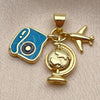Oro Laminado Fancy Pendant, Gold Filled Style Airplane Design, Blue Enamel Finish, Golden Finish, 05.459.0093