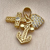 Oro Laminado Fancy Pendant, Gold Filled Style Heart and Cross Design, with White Cubic Zirconia, Polished, Golden Finish, 05.459.0095