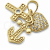 Oro Laminado Fancy Pendant, Gold Filled Style Heart and Cross Design, with White Cubic Zirconia, Polished, Golden Finish, 05.459.0095