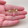 Oro Laminado Fancy Pendant, Gold Filled Style Cupcake Design, with White Cubic Zirconia, Pink Enamel Finish, Golden Finish, 05.459.0096