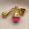 Oro Laminado Fancy Pendant, Gold Filled Style Cupcake Design, with White Cubic Zirconia, Pink Enamel Finish, Golden Finish, 05.459.0096
