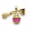 Oro Laminado Fancy Pendant, Gold Filled Style Cupcake Design, with White Cubic Zirconia, Pink Enamel Finish, Golden Finish, 05.459.0096