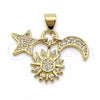 Oro Laminado Fancy Pendant, Gold Filled Style Star and Sun Design, with White Cubic Zirconia, Polished, Golden Finish, 05.459.0098