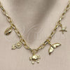 Oro Laminado Fancy Necklace, Gold Filled Style Flower and Fish Design, Polished, Golden Finish, 04.470.0001.18 (Thickness, 18 Inches Length)