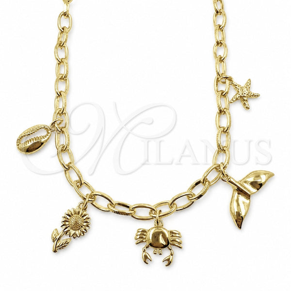 Oro Laminado Fancy Necklace, Gold Filled Style Flower and Fish Design, Polished, Golden Finish, 04.470.0001.18 (Thickness, 18 Inches Length)