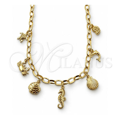 Oro Laminado Fancy Necklace, Gold Filled Style Fish and Rolo Design, Polished, Golden Finish, 04.470.0002.18 (Thickness, 18 Inches Length)