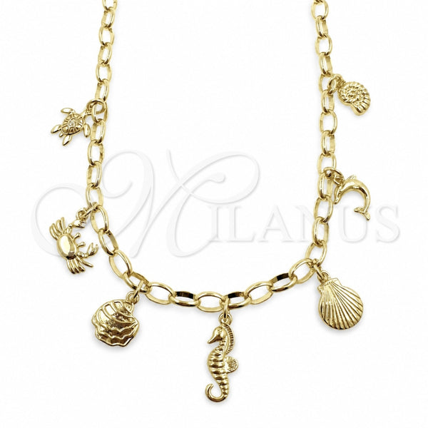Oro Laminado Fancy Necklace, Gold Filled Style Fish and Rolo Design, Polished, Golden Finish, 04.470.0002.18 (Thickness, 18 Inches Length)