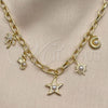 Oro Laminado Fancy Necklace, Gold Filled Style Snail and Star Design, with White Cubic Zirconia and Ivory Pearl, Polished, Golden Finish, 04.470.0004.18 (Thickness, 18 Inches Length)