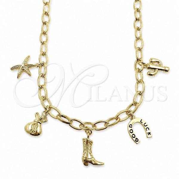 Oro Laminado Fancy Necklace, Gold Filled Style Star and Money Sign Design, Polished, Golden Finish, 04.470.0005.18 (Thickness, 18 Inches Length)