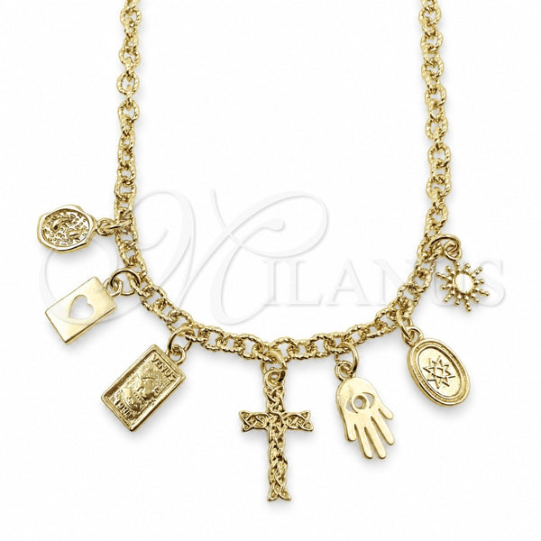 Oro Laminado Fancy Necklace, Gold Filled Style Guadalupe and Heart Design, Polished, Golden Finish, 04.470.0006.18 (Thickness, 18 Inches Length)