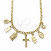 Oro Laminado Fancy Necklace, Gold Filled Style Guadalupe and Heart Design, Polished, Golden Finish, 04.470.0006.18 (Thickness, 18 Inches Length)