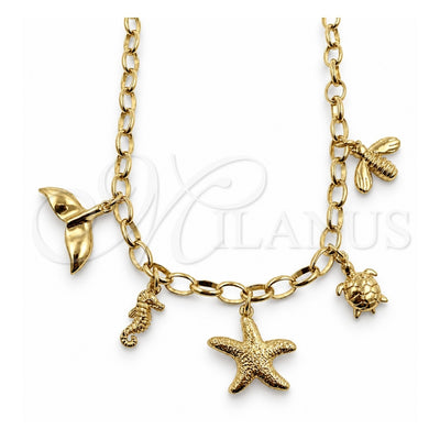 Oro Laminado Fancy Necklace, Gold Filled Style Fish and Seahorse Design, Polished, Golden Finish, 04.470.0007.18 (Thickness, 18 Inches Length)