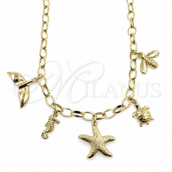 Oro Laminado Fancy Necklace, Gold Filled Style Fish and Seahorse Design, Polished, Golden Finish, 04.470.0007.18 (Thickness, 18 Inches Length)