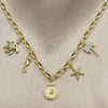 Oro Laminado Fancy Necklace, Gold Filled Style Turtle and Flower Design, with White Cubic Zirconia and Ivory Pearl, Polished, Golden Finish, 04.470.0008.18 (05 MM Thickness, 18 Inches Length)