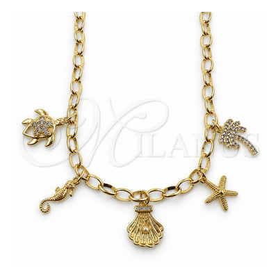 Oro Laminado Fancy Necklace, Gold Filled Style Turtle and Flower Design, with White Cubic Zirconia and Ivory Pearl, Polished, Golden Finish, 04.470.0008.18 (05 MM Thickness, 18 Inches Length)