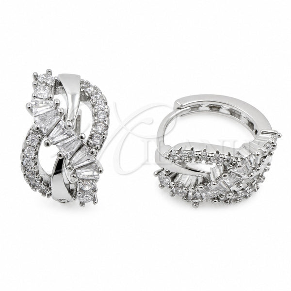 White Gold Filled Huggie Hoop, Infinite Design, with White Cubic Zirconia, Polished, Rhodium Finish, 02.471.0001.16