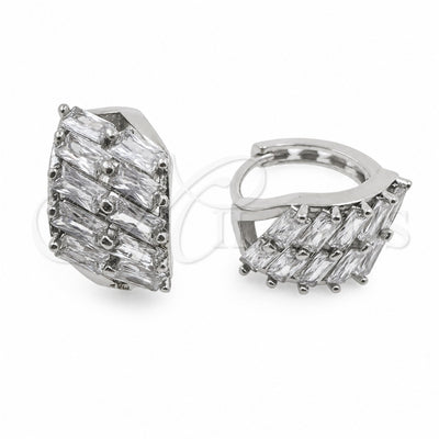 White Gold Filled Huggie Hoop, Baguette Design, Polished, Rhodium Finish, 02.471.0002.16