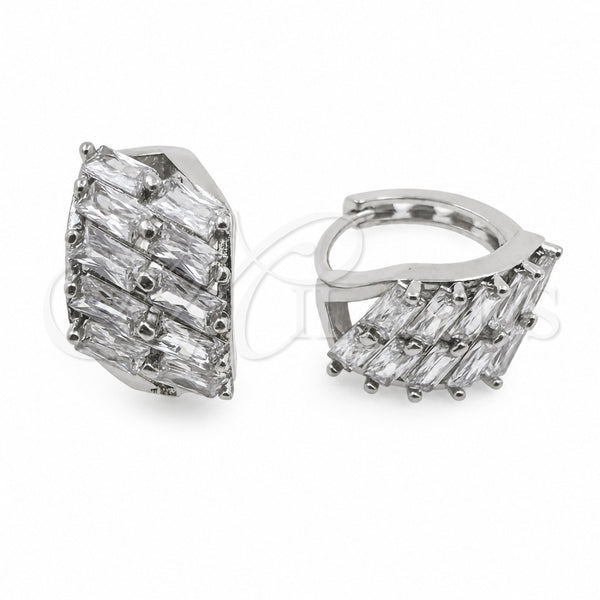 White Gold Filled Huggie Hoop, Baguette Design, Polished, Rhodium Finish, 02.471.0002.16