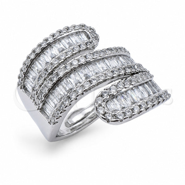 White Gold Filled Multi Stone Ring, Baguette and Cluster Design, with White Cubic Zirconia, Polished, Rhodium Finish, 01.471.0001 (One size fits all)
