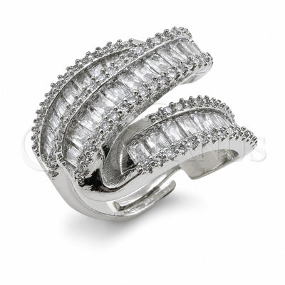 White Gold Filled Multi Stone Ring, Baguette and Cluster Design, with White Cubic Zirconia, Polished, Rhodium Finish, 01.471.0002 (One size fits all)