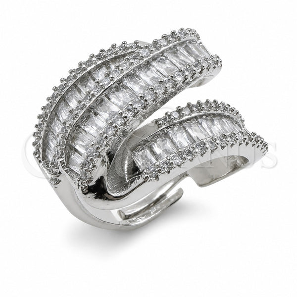 White Gold Filled Multi Stone Ring, Baguette and Cluster Design, with White Cubic Zirconia, Polished, Rhodium Finish, 01.471.0002 (One size fits all)