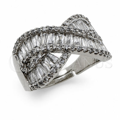 White Gold Filled Multi Stone Ring, Baguette and Cluster Design, with White Cubic Zirconia, Polished, Rhodium Finish, 01.471.0003 (One size fits all)