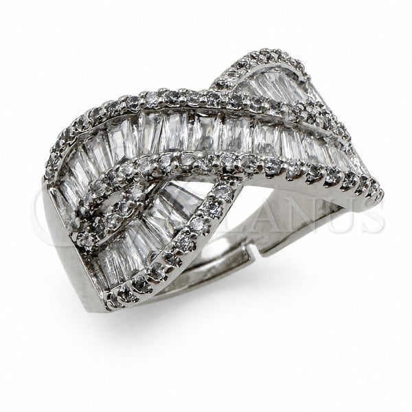 White Gold Filled Multi Stone Ring, Baguette and Cluster Design, with White Cubic Zirconia, Polished, Rhodium Finish, 01.471.0003 (One size fits all)