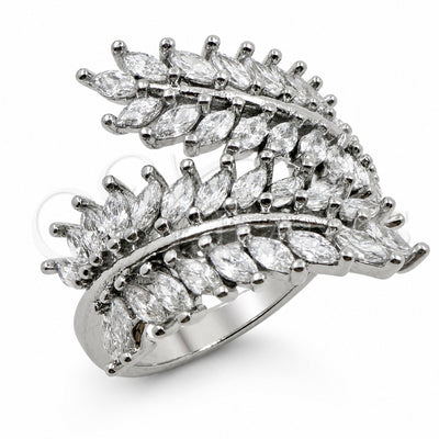 White Gold Filled Multi Stone Ring, Leaf Design, with White Cubic Zirconia, Polished, Rhodium Finish, 01.471.0005 (One size fits all)