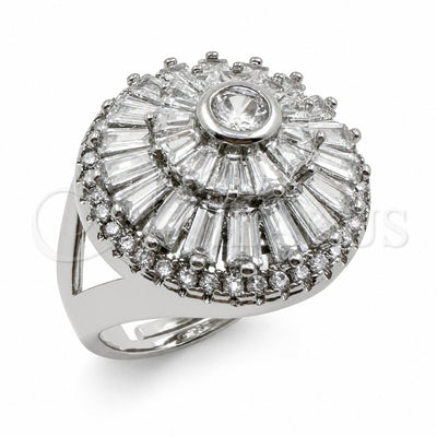 White Gold Filled Multi Stone Ring, Baguette and Cluster Design, with White Cubic Zirconia, Polished, Rhodium Finish, 01.471.0006 (One size fits all)
