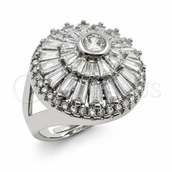 White Gold Filled Multi Stone Ring, Baguette and Cluster Design, with White Cubic Zirconia, Polished, Rhodium Finish, 01.471.0006 (One size fits all)