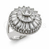 White Gold Filled Multi Stone Ring, Baguette and Cluster Design, with White Cubic Zirconia, Polished, Rhodium Finish, 01.471.0006 (One size fits all)