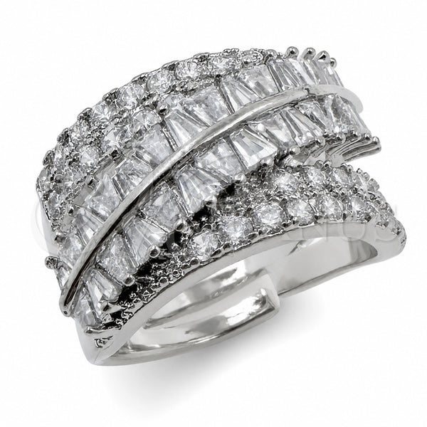 White Gold Filled Multi Stone Ring, Baguette Design, with White Cubic Zirconia, Polished, Rhodium Finish, 01.471.0007 (One size fits all)