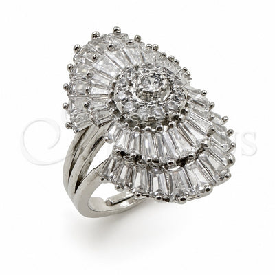 White Gold Filled Multi Stone Ring, Baguette and Cluster Design, with White Cubic Zirconia, Polished, Rhodium Finish, 01.471.0008 (One size fits all)