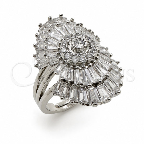 White Gold Filled Multi Stone Ring, Baguette and Cluster Design, with White Cubic Zirconia, Polished, Rhodium Finish, 01.471.0008 (One size fits all)