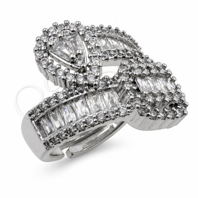 White Gold Filled Multi Stone Ring, Teardrop and Baguette Design, with White Cubic Zirconia, Polished, Rhodium Finish, 01.471.0009 (One size fits all)