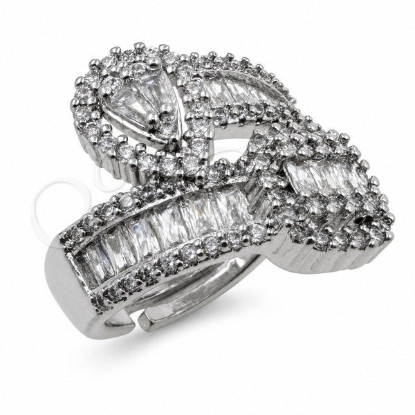 White Gold Filled Multi Stone Ring, Teardrop and Baguette Design, with White Cubic Zirconia, Polished, Rhodium Finish, 01.471.0009 (One size fits all)