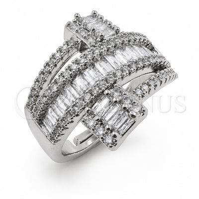 White Gold Filled Multi Stone Ring, Baguette and Cluster Design, with White Cubic Zirconia, Polished, Rhodium Finish, 01.471.0010 (One size fits all)