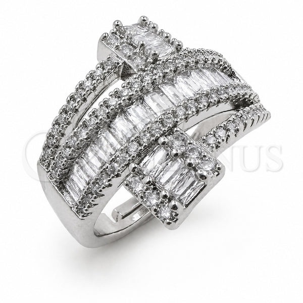 White Gold Filled Multi Stone Ring, Baguette and Cluster Design, with White Cubic Zirconia, Polished, Rhodium Finish, 01.471.0010 (One size fits all)