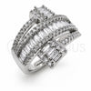 White Gold Filled Multi Stone Ring, Baguette and Cluster Design, with White Cubic Zirconia, Polished, Rhodium Finish, 01.471.0010 (One size fits all)