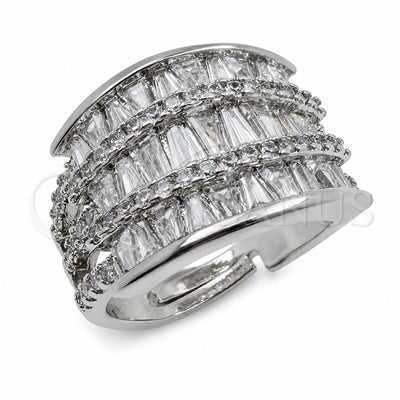 White Gold Filled Multi Stone Ring, Baguette Design, with White Cubic Zirconia, Polished, Rhodium Finish, 01.471.0011 (One size fits all)