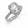 White Gold Filled Multi Stone Ring, Baguette and Cluster Design, with White Cubic Zirconia, Polished, Rhodium Finish, 01.471.0012 (One size fits all)