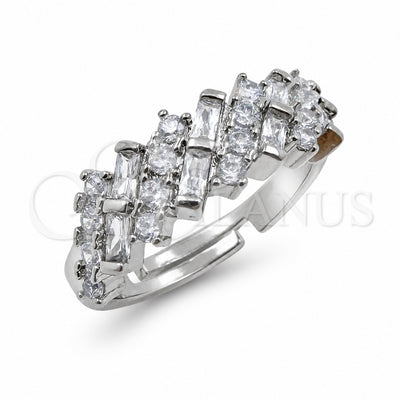 White Gold Filled Multi Stone Ring, Baguette Design, with White Cubic Zirconia, Polished, Rhodium Finish, 01.471.0013 (One size fits all)
