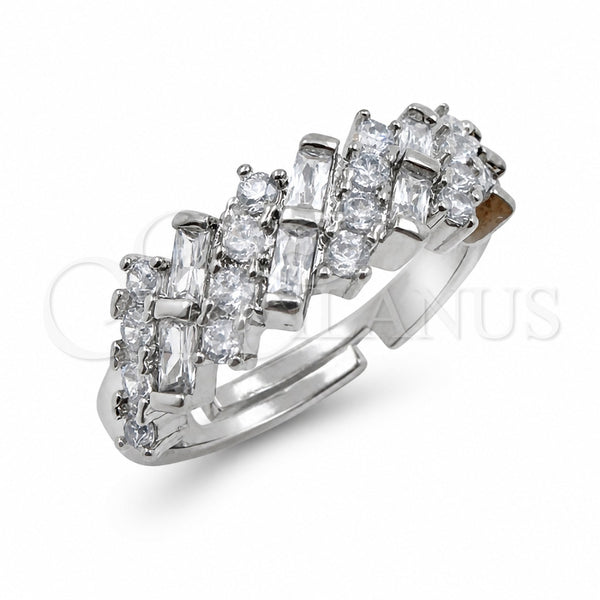 White Gold Filled Multi Stone Ring, Baguette Design, with White Cubic Zirconia, Polished, Rhodium Finish, 01.471.0013 (One size fits all)