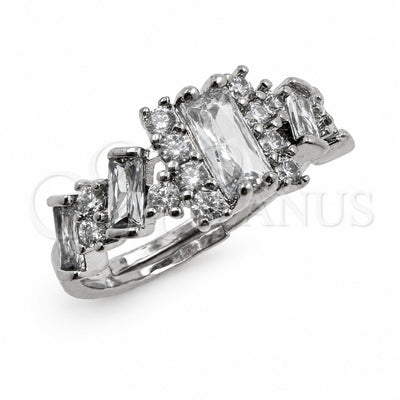 White Gold Filled Multi Stone Ring, Baguette Design, with White Cubic Zirconia, Polished, Rhodium Finish, 01.471.0014 (One size fits all)