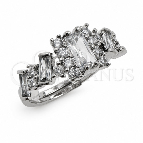 White Gold Filled Multi Stone Ring, Baguette Design, with White Cubic Zirconia, Polished, Rhodium Finish, 01.471.0014 (One size fits all)
