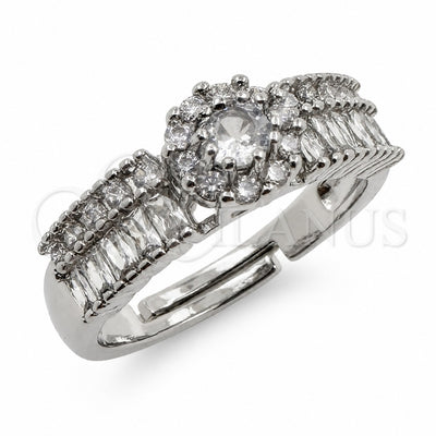 White Gold Filled Multi Stone Ring, Cluster and Baguette Design, with White Cubic Zirconia, Polished, Rhodium Finish, 01.471.0016 (One size fits all)