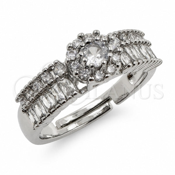 White Gold Filled Multi Stone Ring, Cluster and Baguette Design, with White Cubic Zirconia, Polished, Rhodium Finish, 01.471.0016 (One size fits all)